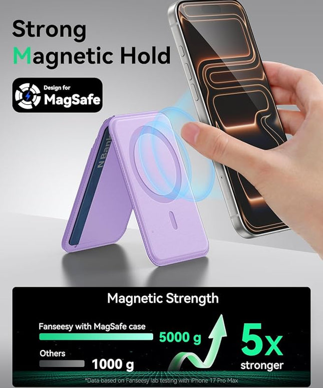 Fanseesy for MagSafe Wallet with Stand, 5 Card Holder, Slim Leather Magnetic Wallet for iPhone 17/16/15/14/13/12 Pro Max Plus Air Series, 3 Card Slots & 1 Cash Slot,Purple