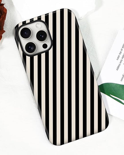 Magnetic for iPhone 15 Pro Max Case Cute Diagonal Stripes Phone Case, Shockproof Slim TPU and Hard PC Protective Phone Cover Compatible with MagSafe Designed for Women Girls,Black and White