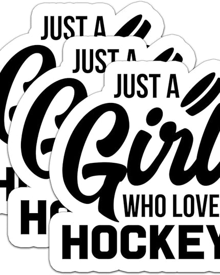(3Pcs) Just a Girl Who Loves Hockey Sticker Decals for Books, Laptops, Phones, Tumblers, Water Bottles, Waterproof Vinyl Decal, Hockey Gifts for Teen Girls, Team, Hockey Fan, Size 3 x 2.8 Inch