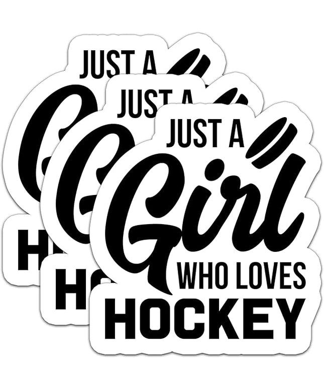 (3Pcs) Just a Girl Who Loves Hockey Sticker Decals for Books, Laptops, Phones, Tumblers, Water Bottles, Waterproof Vinyl Decal, Hockey Gifts for Teen Girls, Team, Hockey Fan, Size 3 x 2.8 Inch