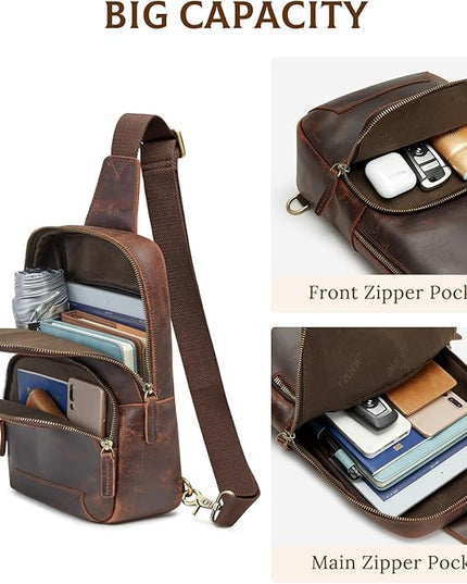 S-ZONE Sling Bag for Men Women RFID Blocking Genuine Leather Crossbody Shoulder Bag Backpack Hiking Daypack Travel
