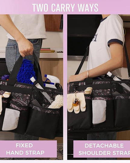Wearable Cleaning Caddy, Cleaning Caddy Supplies Organizer with Handle & Shoulder Straps for Housekeepers, Under Sink & Car Cleaning Tool Organizers Bag with 4 Foldable Divider (Totem)