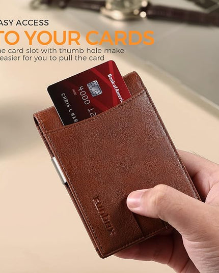 RUNBOX Slim Money Clip Wallets for Men RFID Blocking 11 Card Holder Minimalist Small Leather Bifold Men's Front Pocket Wallet Gift Box