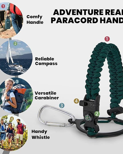 Insulated Water Bottle 64 oz, Triple Wall Vacuum Stainless Steel (Cold for 48 Hrs), Leak Proof & Non-BPA, Half Gallon Water Flask Jug with Paracord Handle & Straw Spout Lids, Dark Green