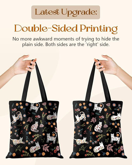 Canvas Tote Bag with Pockets - Aesthetic Reusable Totes for Women Ladies Cute Printed Cloths Canvas Shoulder Bag