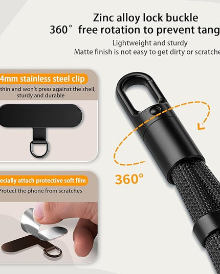 Phone Lanyard 2 Pcs - 1 Phone Wrist Strap, 1 Adjustable Crossbody Cell Phone Lanyard, 2 Metal Pads and 360° Rotating Metal Clips - Skin-Friendly, Universal for Most Phone cases(Deep Gray)