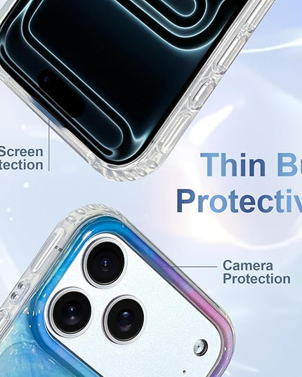 Cute Case for iPhone 17 Pro Max Case for Women Girls [Compatible with Magsafe] with Translucent Pearl Pattern Design, Aesthetic Girly Magnetic Protective Phone Cover, Blue