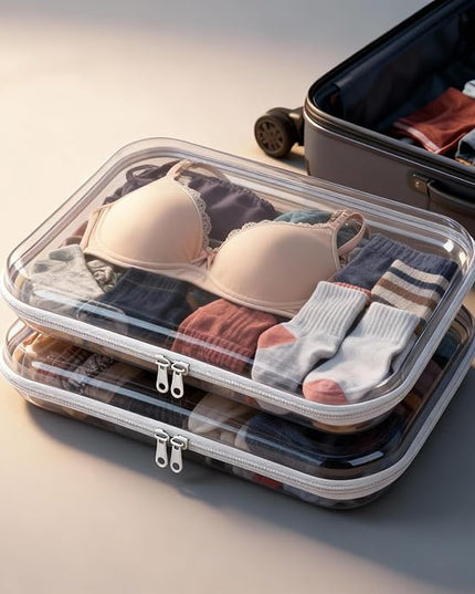 5 Pack Clear Hard Shell Zipper Pouches, TSA Friendly Transparent Design for Toiletries & Electronics, Crush-Resistant Storage for Carry-On Travel (White)