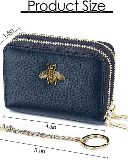 imeetu RFID Credit Card Holder, Small Leather Zipper Card Case Wallet for Women