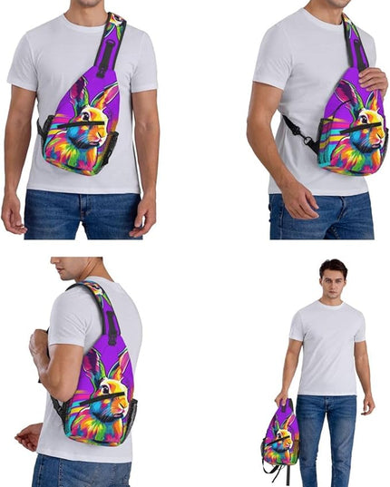 Animal Face Sling Bag Crossbody Bags Chest Bag Backpack for Travel Running and Hiking for Men Women Colorful Rabbit