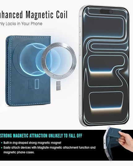 ASAPDOS For MagSafe Wallet,Magnetic Card Holder RFID Blocking Wallet with 5 Card Slots & Cash Pocket For iPhone 17/16/ 15/14/ 13/12/ Pro/Max/Plus/Air Blue