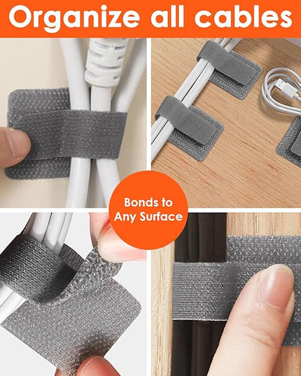 Cable Management Under Desk Cord Organizer, Cable Organizers for Cords, Hook and Loop Cable Ties, Adhesive Wire Straps, Reusable Cord Holder for Electronics & PC, Home & Office Essentials (40)