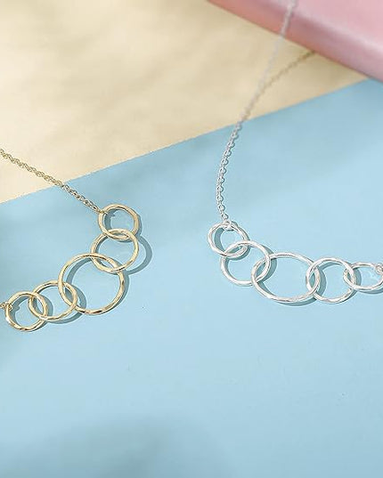 HOPE LOVE SHINE Birthday Necklace – Fashion Jewelry 16+2", 14K Gold Plated Sterling Silver with 3 Interlocking Rings, Hypoallergenic and Comfortable – A Thoughtful Choice for Birthday for Women