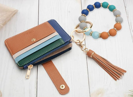 COOLANS Silicone Bracelet Wristlet Wallet Credit Card Holder RFID,ID Window,Key Ring Tassel,Slim Wallet Women Keychain Purse