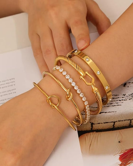 18 K Gold Plated Love Bangle Bracelet Stack Cuff Jewelry for Women Jewelry Set for Women Gift with Box