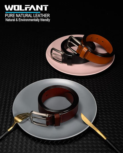 WOLFANT 1.5" Top Full Grain Leather Belt for Men in Gift Box,100% Italian Real Solid Leather