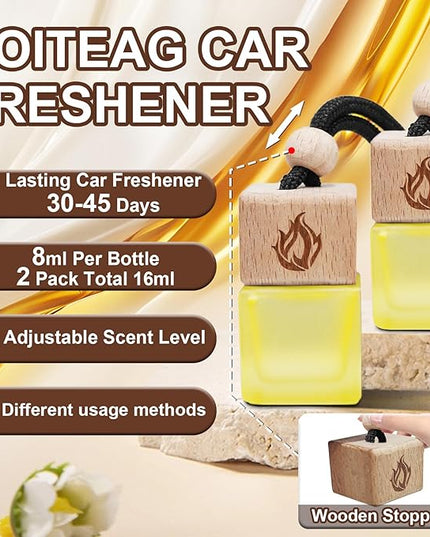 Car Air Freshener Hanging 2 Pack, Teakwood & Cashmere Fragrance Essential Oil Diffuser, Long Lasting Car Scent, Car Accessories for Women