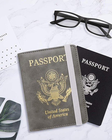 WALNEW Passport Holder for Travel, RFID Passport Cover Wallet for Women Men, PU Leather Passport Book Card Holder Case with Pen, Travelling Essentials for Flying