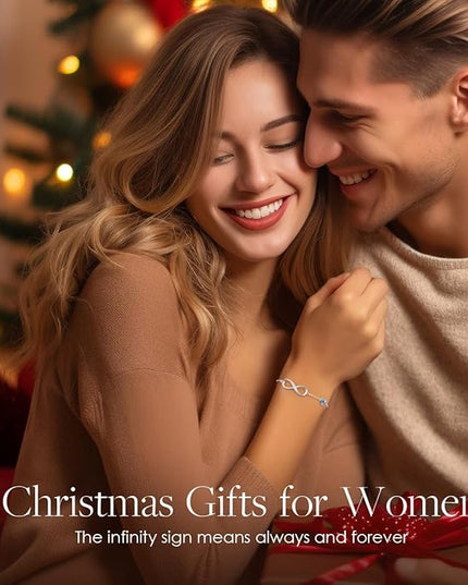 CDE Valentine's Day Gift Infinity Heart Birthstone Charm Link Bracelet for Women 925 Sterling Silver Adjustable Mother's Day Christmas Day Gift Anniversary Birthday Jewelry for Wife Girlfriend Her