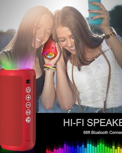 Ortizan Portable Bluetooth Speaker: IPX7 Waterproof, 24W Loud Sound, Deep Bass, Bluetooth 5.3, LED Lights, Wireless Stereo Pairing, 30H Playtime, for Home/Outdoor/Party/Beach, Birthday Gift (Red)