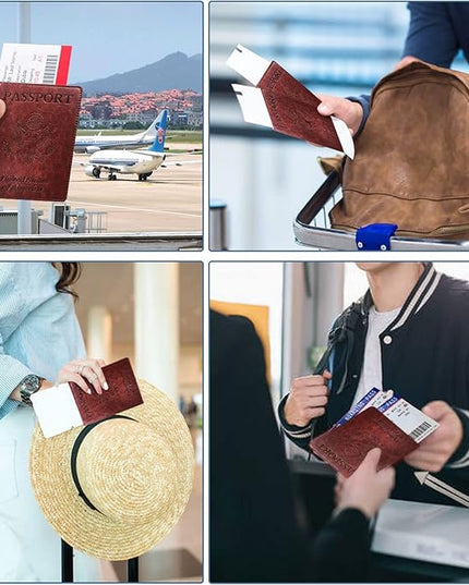 Passport Holder Cover Wallet Case RFID Blocking Leather Card Slot Travel Accessories Documents Organizer Protector for Women Men, Brown