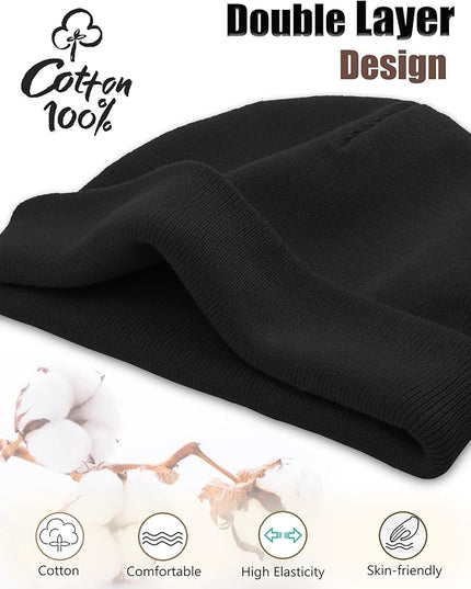 choshion 100% Cotton Beanie Hat, Cuffless Beanies Warm Knit Winter Skull Cap, Unisex Soft Fisherman Hats for Women Men