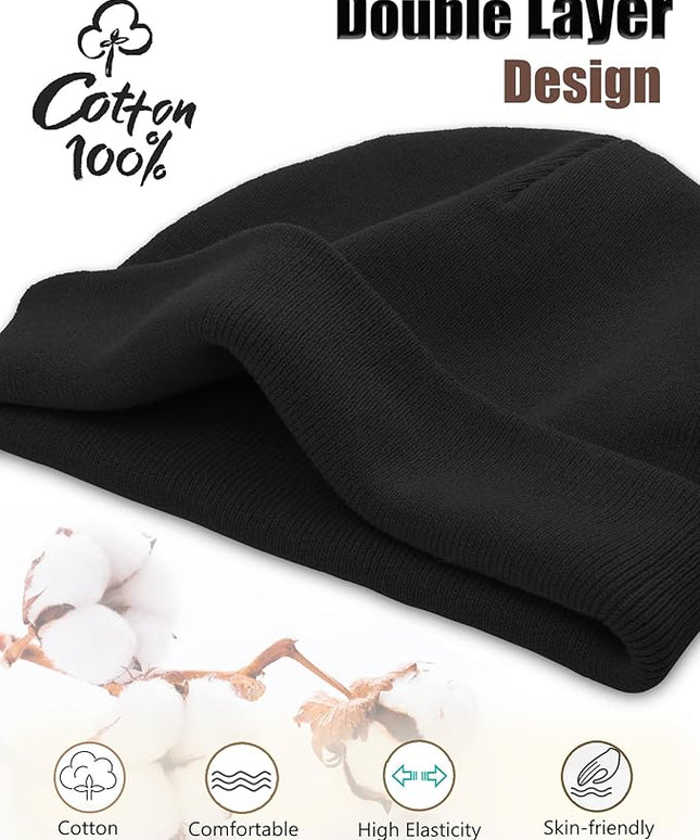 choshion 100% Cotton Beanie Hat, Cuffless Beanies Warm Knit Winter Skull Cap, Unisex Soft Fisherman Hats for Women Men