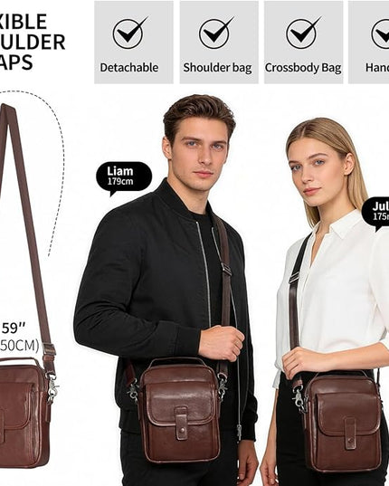 Augus Leather Small Messenger Bag For Men Crossbody Handbag Shoulder Sling Travel Bags for Men Purse Daypack Magnetic Buckle
