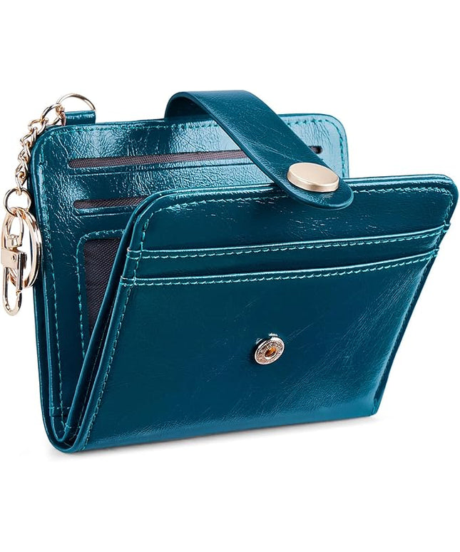 POIUGOYA Slim Wallet for Women,RFID Blocking Bifold Credit Card Holder with Zipper Coin Pocket,ID Window,Keychain