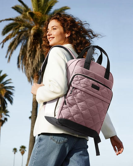 LOVEVOOK Travel Backpack for Women, 15.6 Inch Quilted laptop Backpack With Pouch Pocket for Large Capacity Cup, Large Capacity Work Bag College Bookbag, Carry On Personal Item Bag
