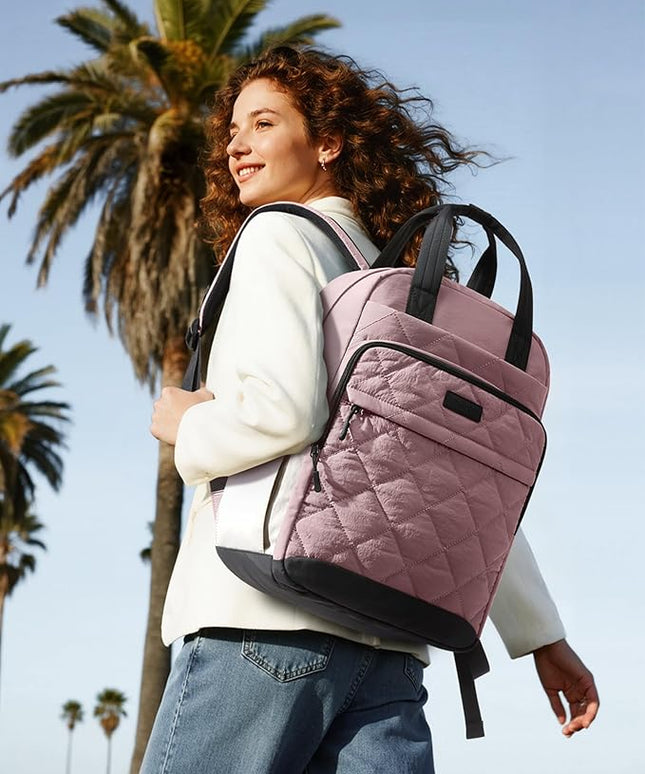 LOVEVOOK Travel Backpack for Women, 15.6 Inch Quilted laptop Backpack With Pouch Pocket for Large Capacity Cup, Large Capacity Work Bag College Bookbag, Carry On Personal Item Bag