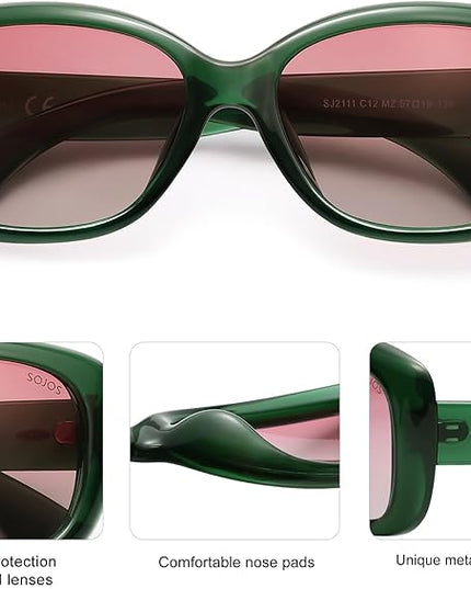 SOJOS Vintage Square Sunglasses for Women Polarized UV Protection Havana Frame SJ2111