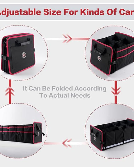 LIBZAKI Car Trunk Organizer,3 Compartments Big Trunk Storage, Large Capacity, Foldable, 95L Heavy Duty Storage Box for Car, SUV, Truck,Jeep, Includes 26L Cooler Bag-Black