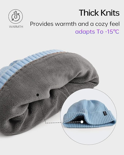Zylioo Plus Size Fleece Lined Beanie Hat,2XL/XL/L/M/S Thermal Knitted Hat,Winter Warm Lined Snow Hats for Women Men