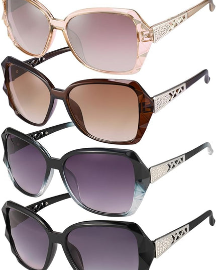 DragonflyDreams 4 Pcs Women Large Sunglasses, UV 400 Glasses Oversized Classic Trend Ladies Sunglasses Sparkling Large Frame