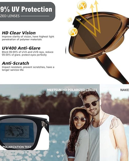 MEETSUN Polarized Sunglasses for Women Men Classic Retro Square Frame Driving Sun Glasses UV Protection
