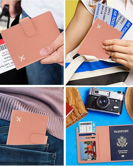 Deziliao Faux Leather Passport and Vaccine Card Holder, Pink, Waterproof, Rfid Blocking, Slim, Unisex