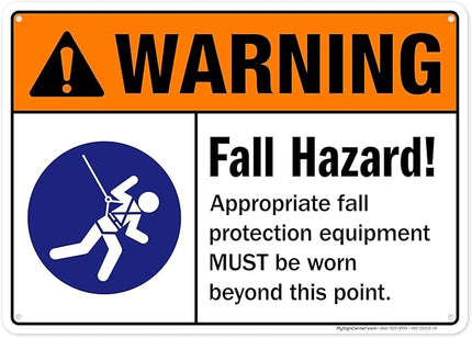 Warning Fall Hazard Appropriate Fall Protection Equipment Sign, 10x14 Inches, 55 mil thick HDPS (high density polystyrene), Made in USA by My Sign Center