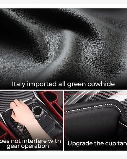 Car Leather Cup Holder Gap Bag,2025 Upgrade Car Storage Box with Cup Holder,Seat Storage Box Gap Filler Organizer for Glasses Phone Keys and Cards (Brown, Driver's Seat)