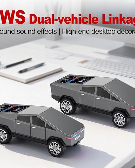 Futuristic Pickup Truck Bluetooth Speaker with LED Display Screen – TWS Stereo, FM Radio, USB/TF Playback, LED Headlights, Built-in Mic, Gift for Truck Fans, Auto Style Lovers&Tech Collectors (Gray)