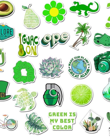 Girl's Colorful Aesthetic Stickers - Waterproof Cute Stickers 50 PCS for Water Bottle, Laptop, Phone - Teens & Kids (Green)