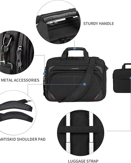KROSER Laptop Bag 17.3 Inch Premium Laptop Briefcase, Expandable Water Repellent Laptop Shoulder Messenger Bag Durable Computer Case for Business/Travel/Men/Women (Black/Red)