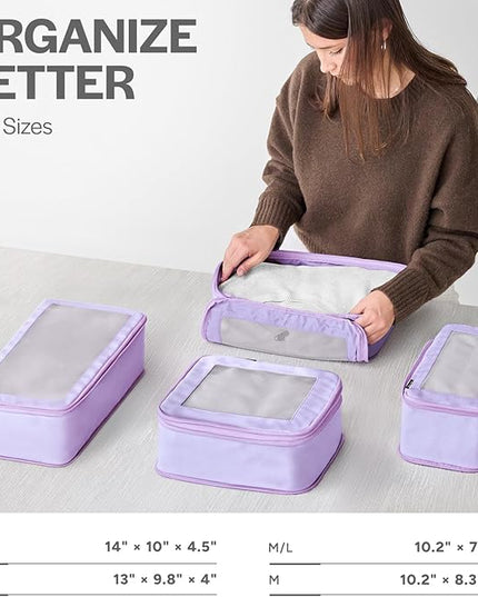 Aerotrunk Compression Packing Cubes for Travel - Luggage Organizer Bags - Double Zipper Packing Cubes for Suitcases (4-Pack, Purple)