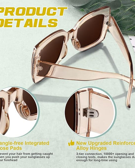 GQUEEN Oversized Square Frame Sunglasses Womens Retro Vintage Trendy Shades,S904