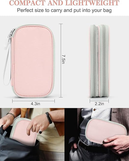 FYY Electronic Organizer, Travel Cable Organizer Bag Pouch Electronic Accessories Carry Case Portable Waterproof Double Layers All-in-One Storage Bag for Cable, Cord, Phone, Earphone-Light Pink
