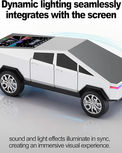 Futuristic Truck Model Bluetooth Replica Speaker with LED Display Screen – Considerate Gift for Car Design Fans & Audio Users, TWS Stereo, FM, USB/TF Playback, LED Headlights, Built-in Mic (Silver)