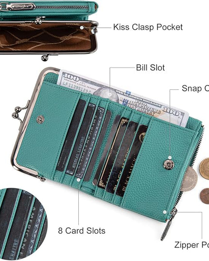 Montana West Wrangler Women's Wallet RFID Blocking Wallets Small Bifold Credit Card Holder with Kiss Clasp Turquoise