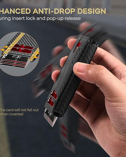 RUNBOX Slim Card Wallet for Men with ID Window – Minimalist RFID Wallet, Pop-Up Function, Ultra Thin Design, Metal Business Card Case Holds 8+ Cards, Gifts for Men, Men's Accessories