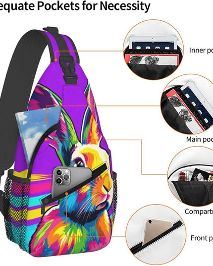 Animal Face Sling Bag Crossbody Bags Chest Bag Backpack for Travel Running and Hiking for Men Women Colorful Rabbit