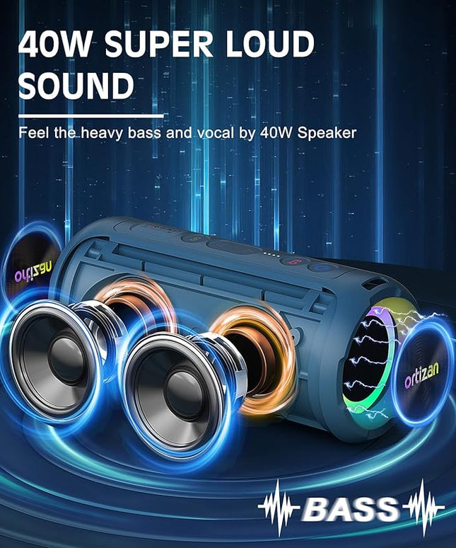 Ortizan Bluetooth Speaker, IPX7 Waterproof, Portable Speakers with HD Sound, Deep Bass, RGB Lights (Notice: X8 Pro Navy and X8 Pro Blue Cannot be paired via TWS Due to Different Bluetooth Versions)